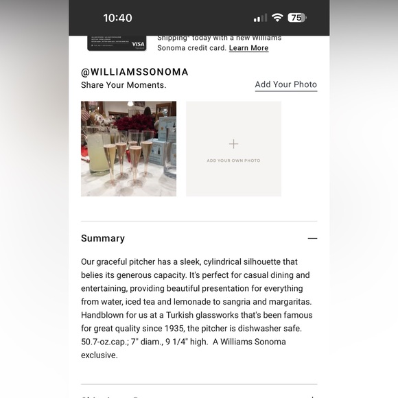 Williams Sonoma Tall Glass Pitcher - Picture 7 of 8